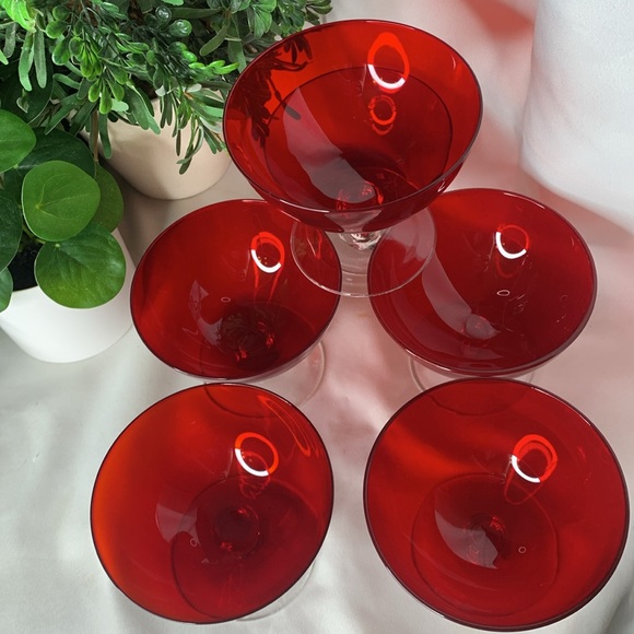 Set of 6 vintage ruby red low sherbet / champagne / dessert cups / glasses - Picture 5 of 11